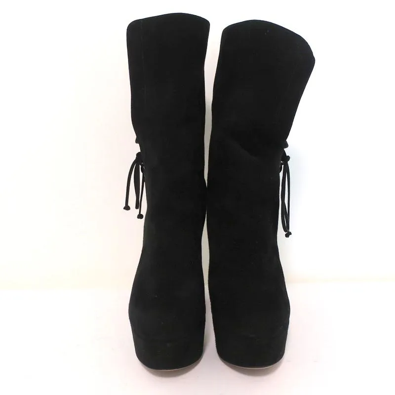 Alaia Lace-Up Platform Boots Black Suede Size 37.5
