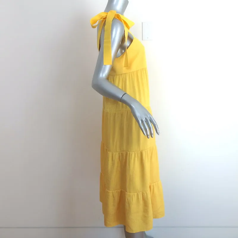 Alice   Olivia Cynthia Bow-Strap Tiered Midi Dress Yellow Size 6