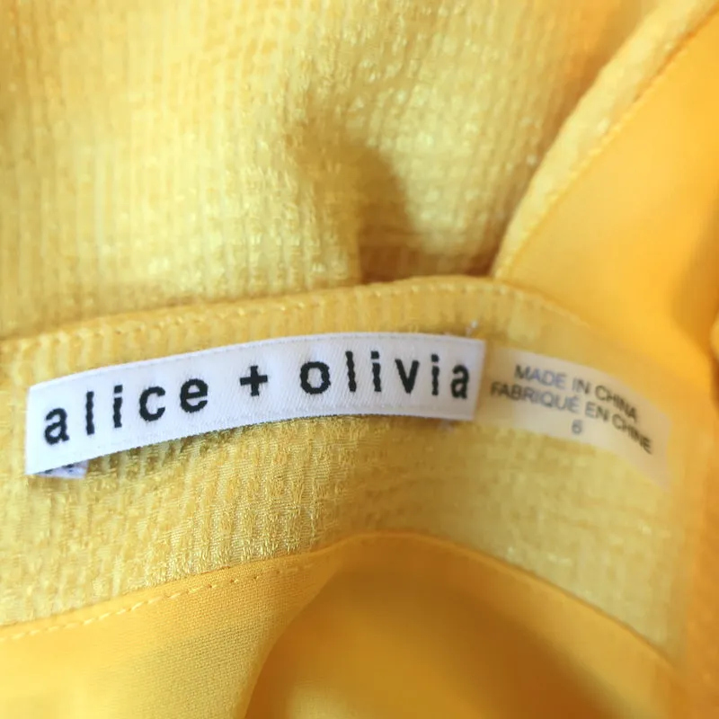 Alice   Olivia Cynthia Bow-Strap Tiered Midi Dress Yellow Size 6