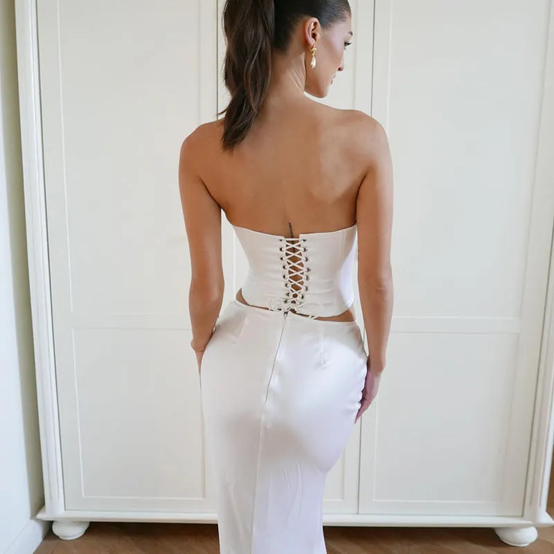 Aliexpress Hot-Selling New Arrival Women's Solid Color Fashion Lace-up Bandeau Sexy Sheath Dress Set Amazon Wholesale