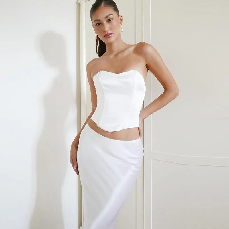Aliexpress Hot-Selling New Arrival Women's Solid Color Fashion Lace-up Bandeau Sexy Sheath Dress Set Amazon Wholesale