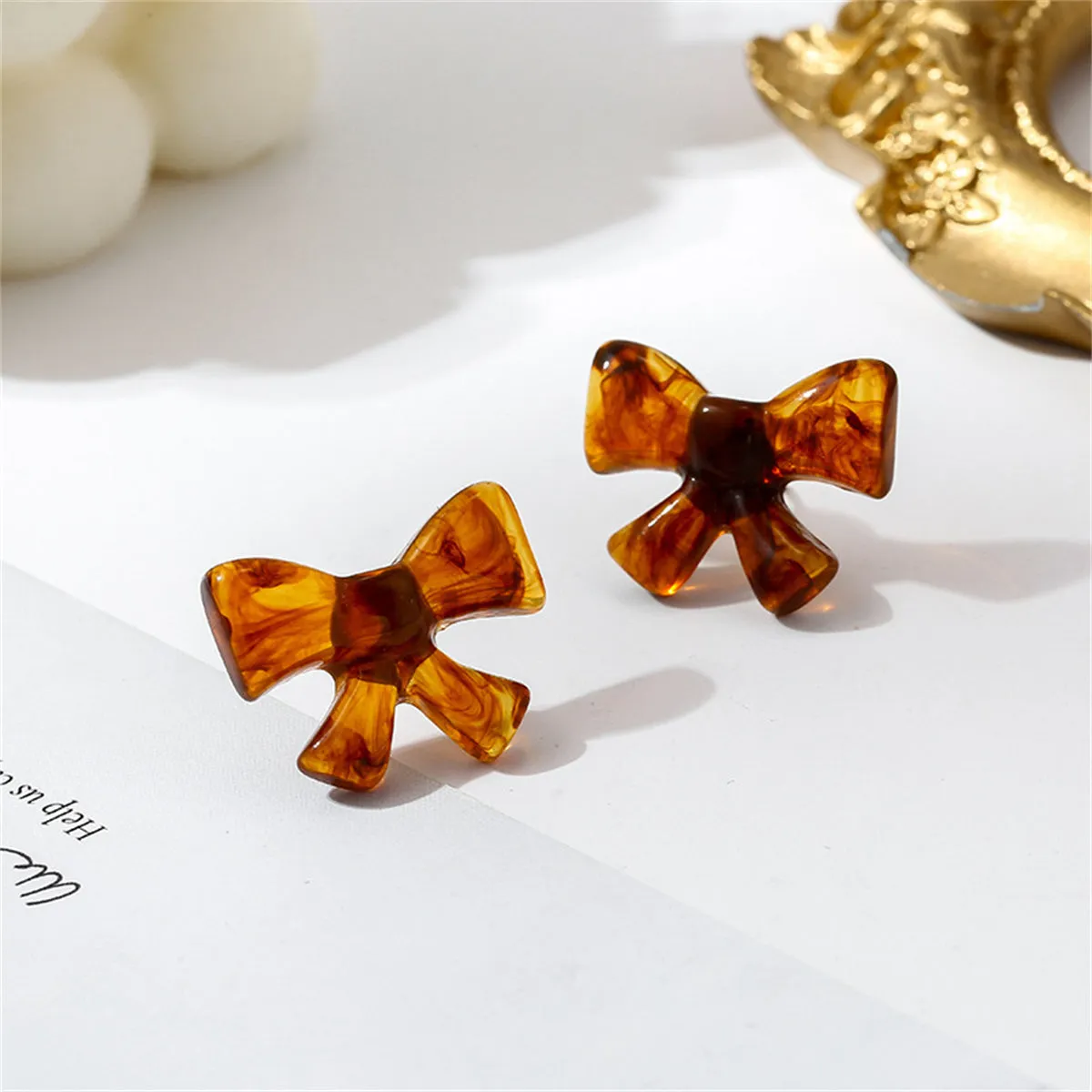 Amber Acrylic & Silver-Plated Bow Stud Earrings