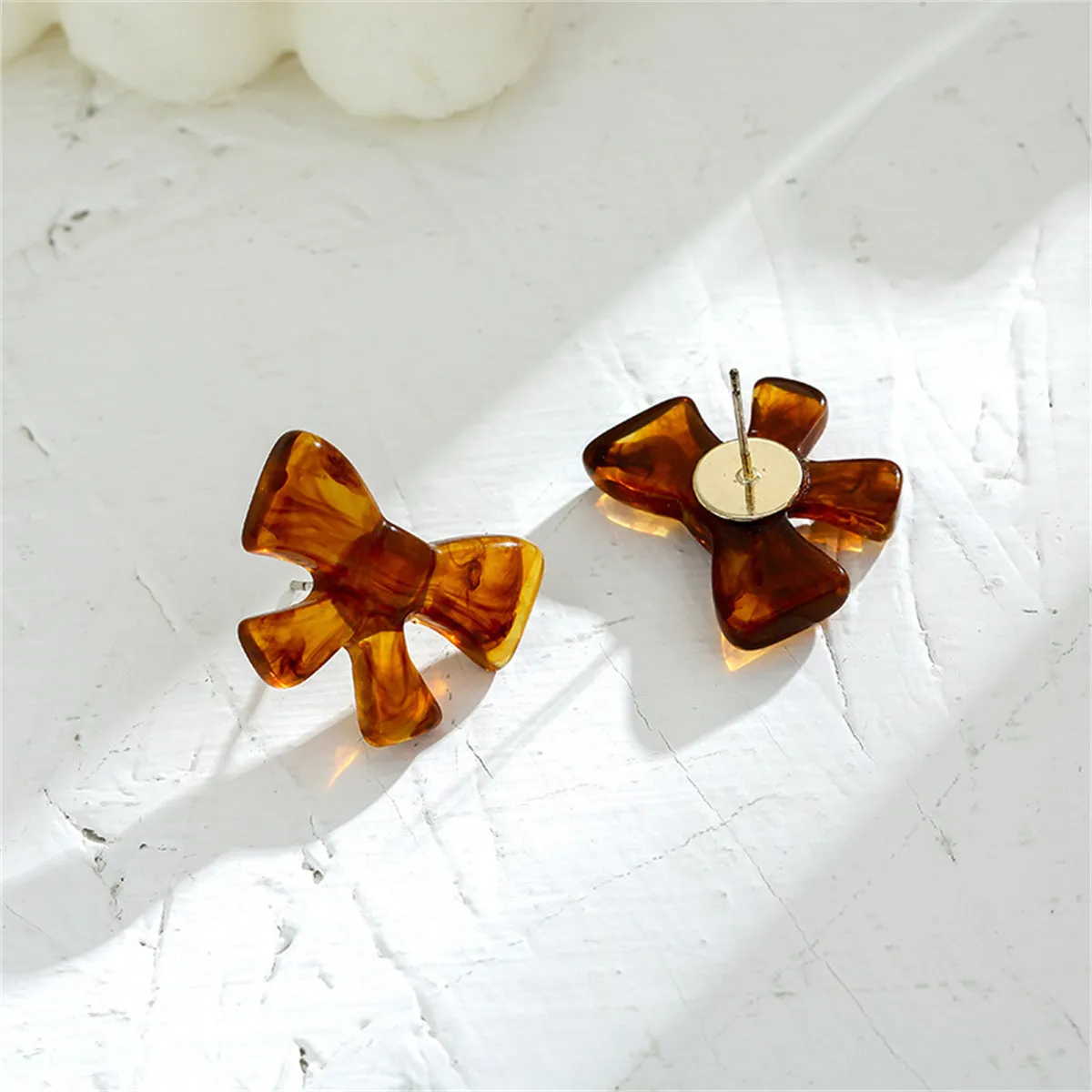 Amber Acrylic & Silver-Plated Bow Stud Earrings