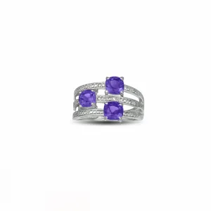Amethyst and Diamond Accent Ring in Sterling Silver