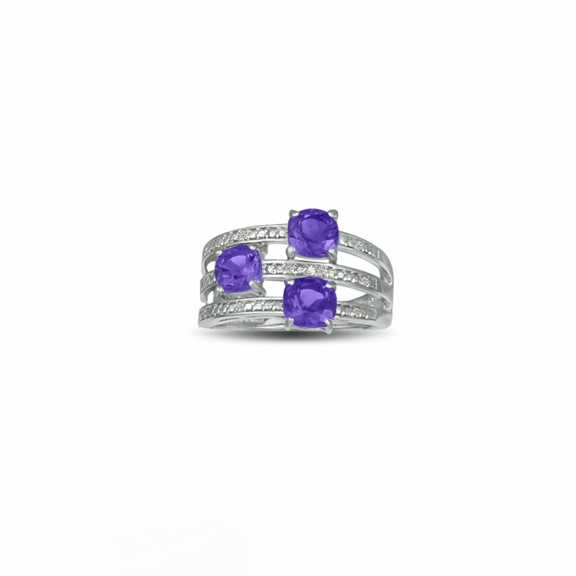 Amethyst and Diamond Accent Ring in Sterling Silver