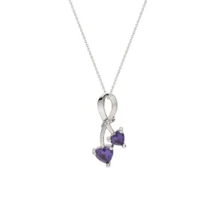 Amethyst and Diamond Double Heart Pendant in Silver