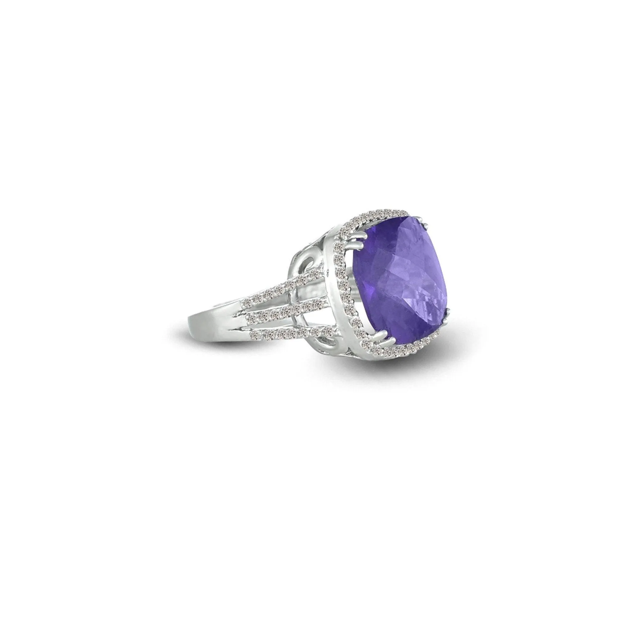 Amethyst and Diamond Fashion Ring in Sterling Silver