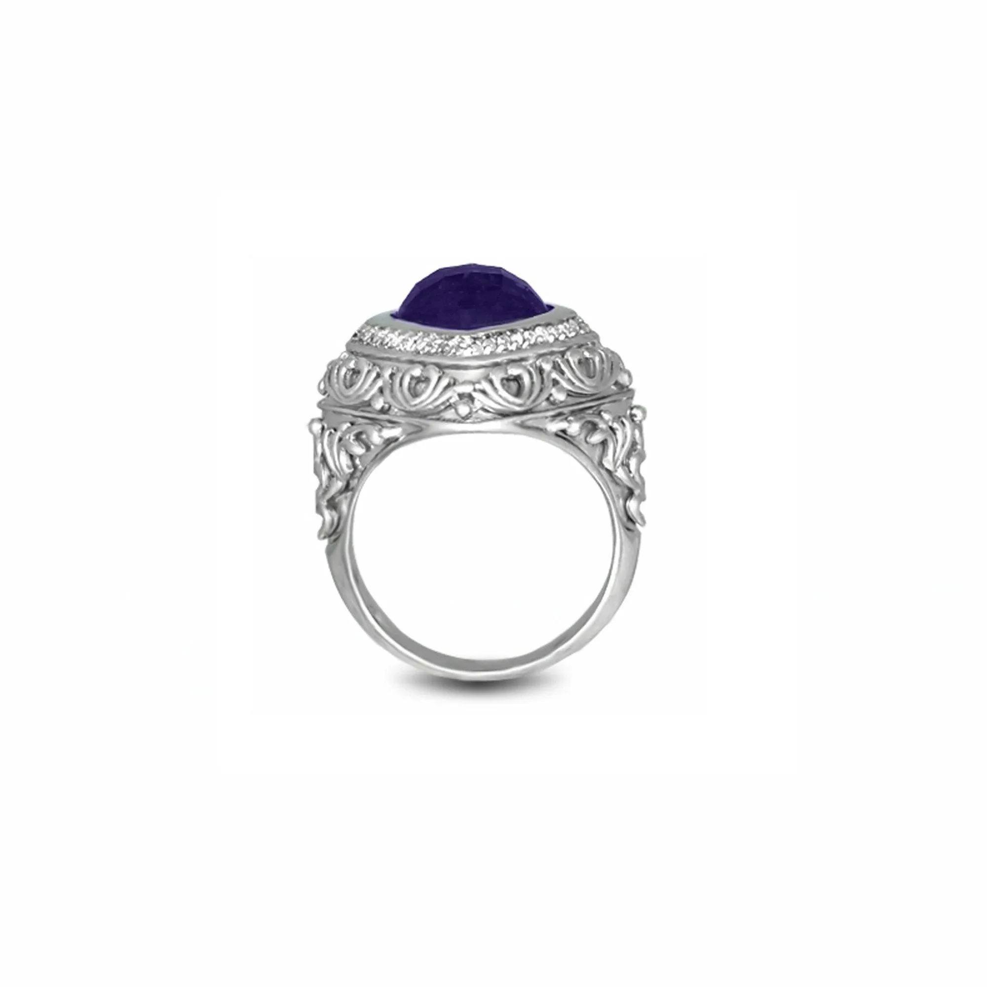 Amethyst and Diamond Fashion Silver Ring