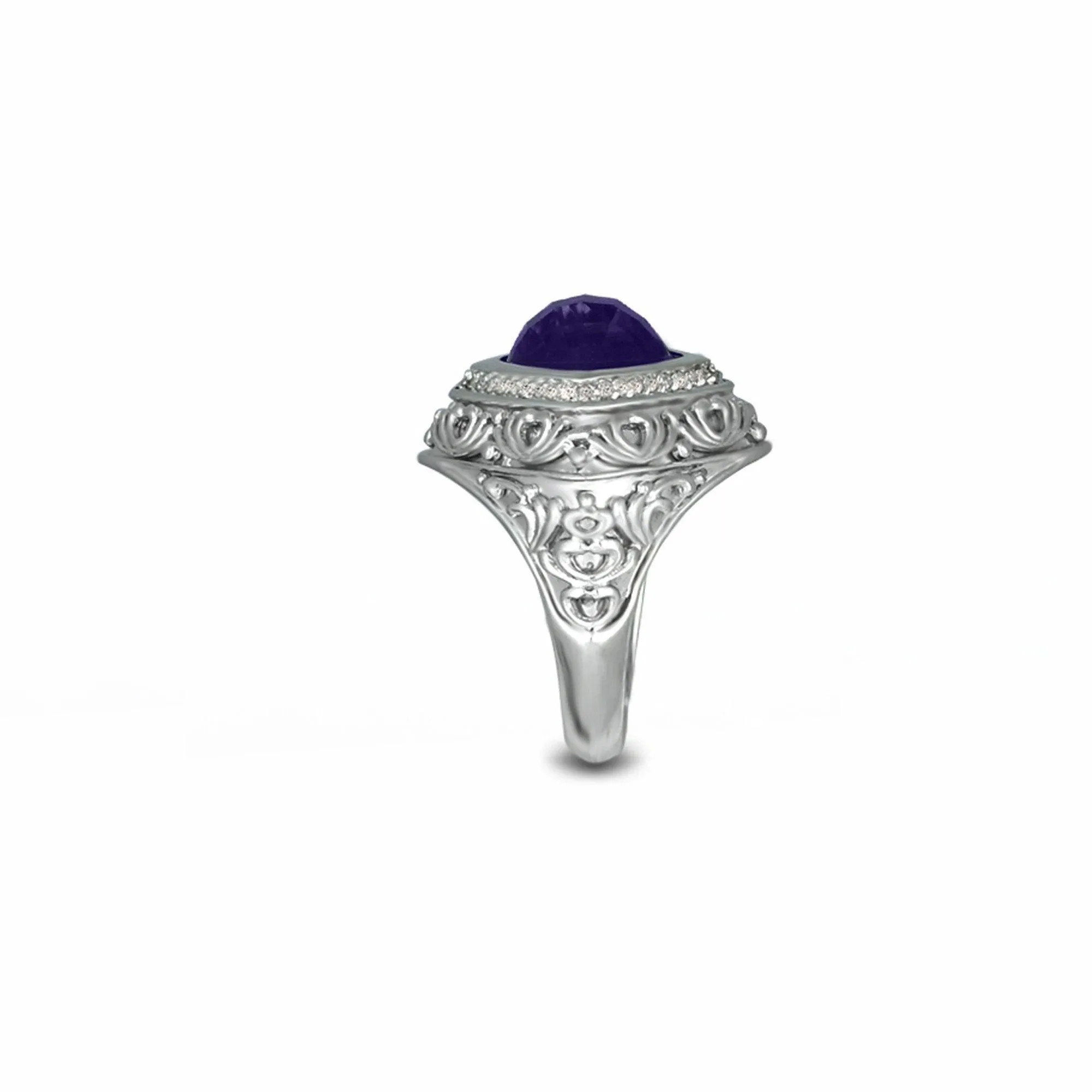Amethyst and Diamond Fashion Silver Ring