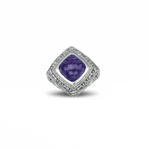 Amethyst and Diamond Fashion Silver Ring