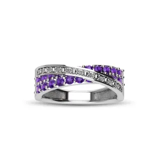 Amethyst and Diamond Fashion Silver Ring