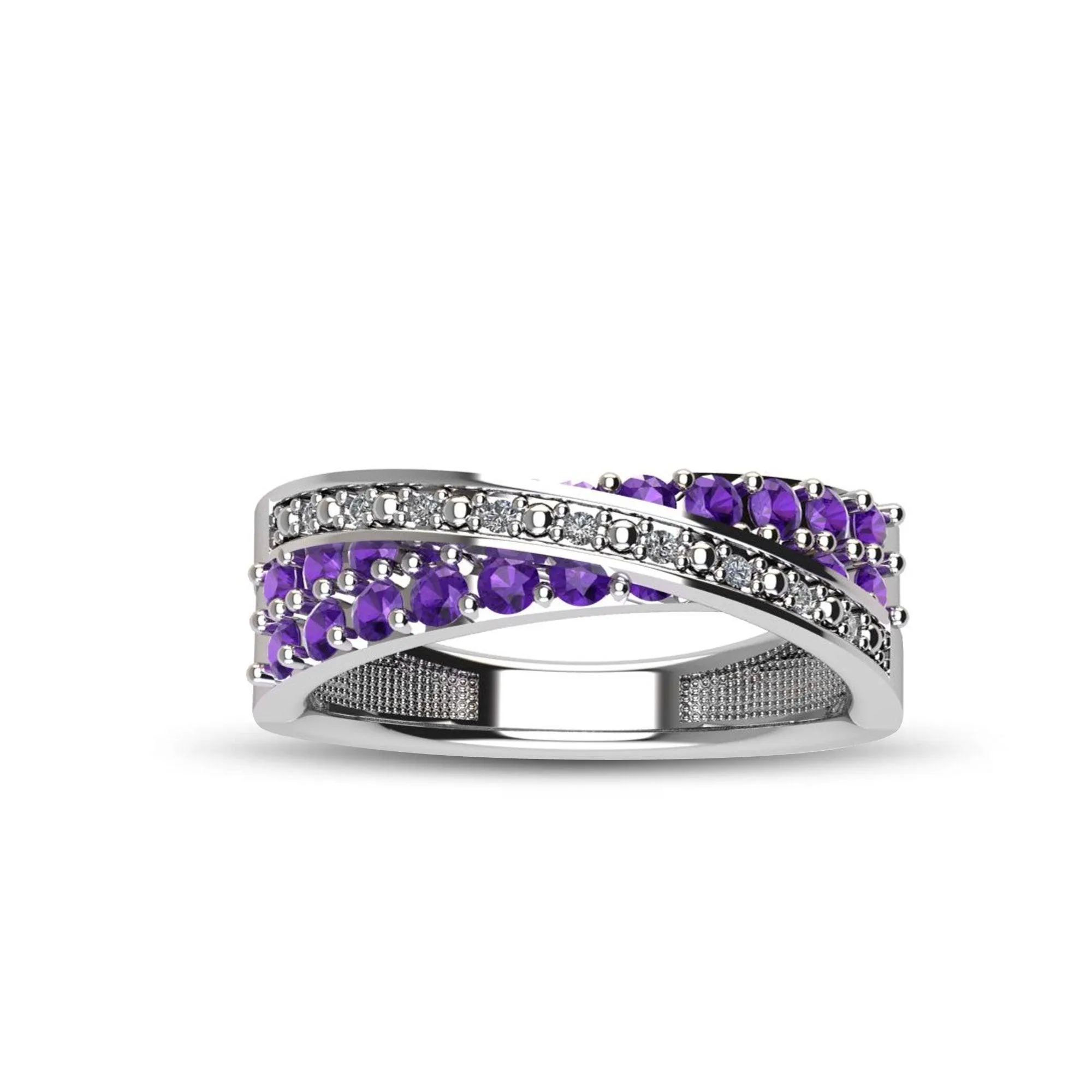 Amethyst and Diamond Fashion Silver Ring