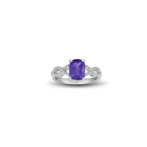 Amethyst and Diamond Fashion Sterling Silver Ring