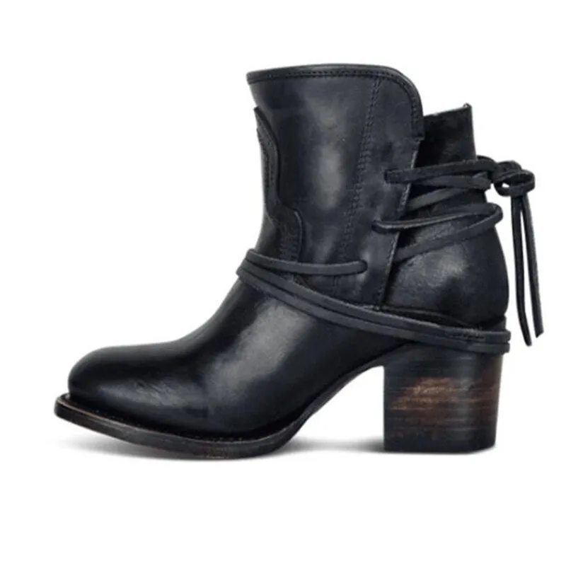 Ankle Boots Plus Size Women Retro High Heels | Block Heel Shoes For Female Flock Buckle Strap | Short boots woman shoes