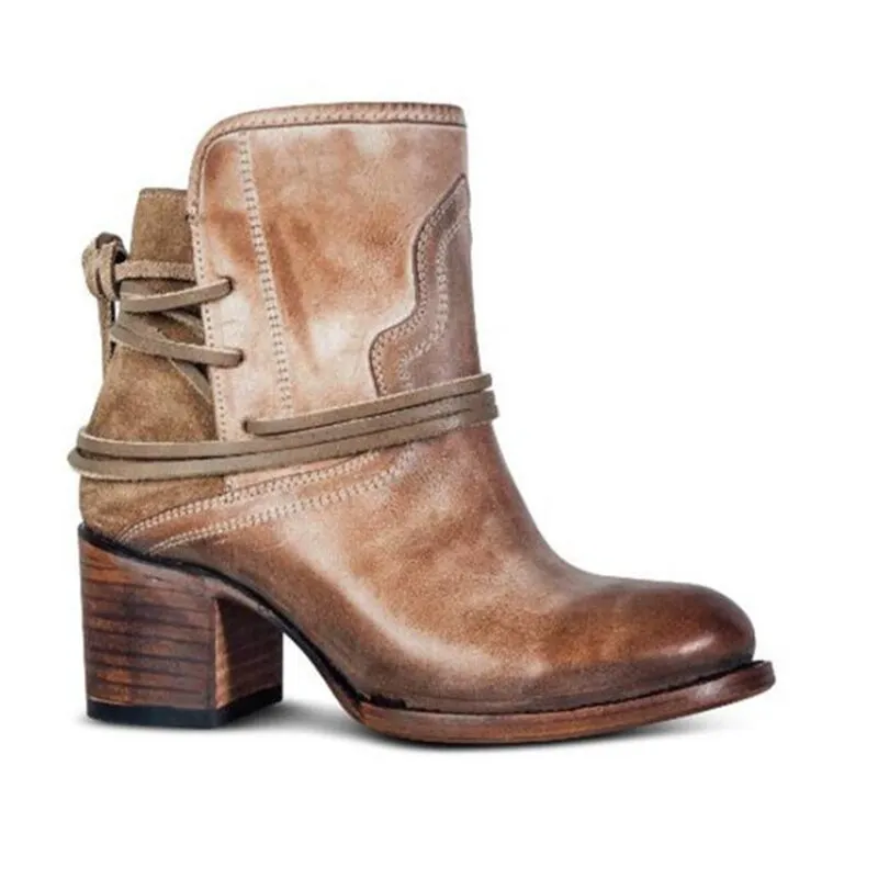 Ankle Boots Plus Size Women Retro High Heels | Block Heel Shoes For Female Flock Buckle Strap | Short boots woman shoes