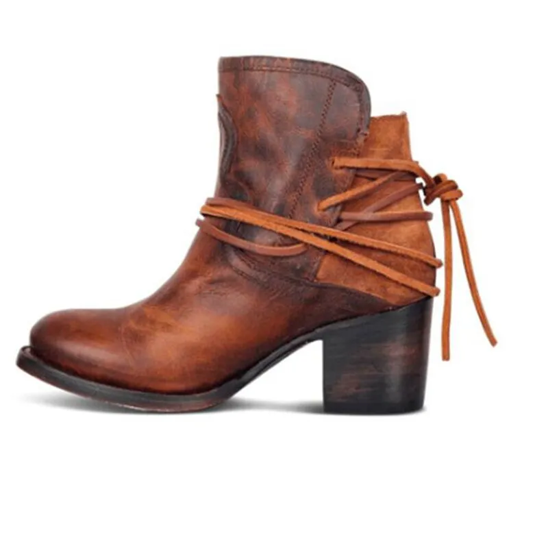 Ankle Boots Plus Size Women Retro High Heels | Block Heel Shoes For Female Flock Buckle Strap | Short boots woman shoes