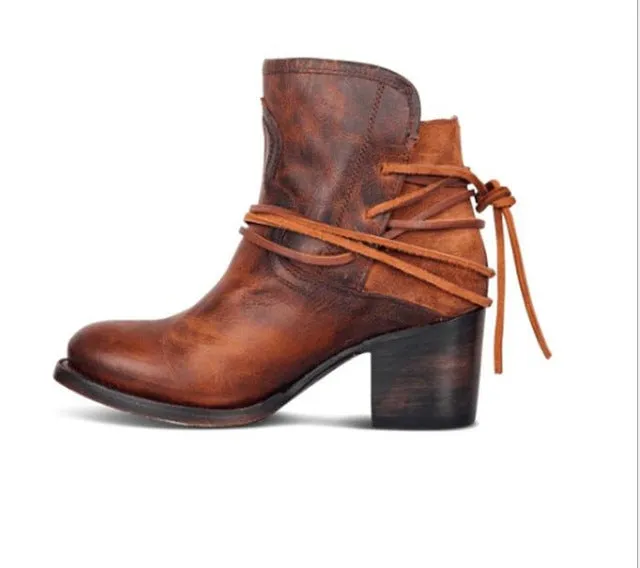Ankle Boots Plus Size Women Retro High Heels | Block Heel Shoes For Female Flock Buckle Strap | Short boots woman shoes