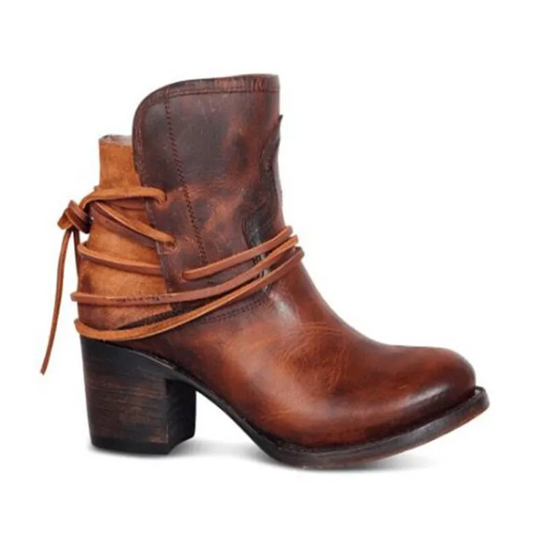 Ankle Boots Plus Size Women Retro High Heels | Block Heel Shoes For Female Flock Buckle Strap | Short boots woman shoes