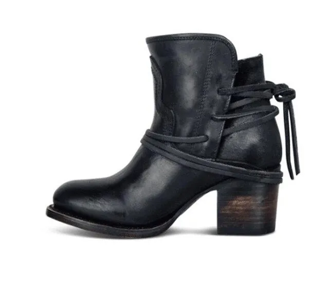 Ankle Boots Plus Size Women Retro High Heels | Block Heel Shoes For Female Flock Buckle Strap | Short boots woman shoes