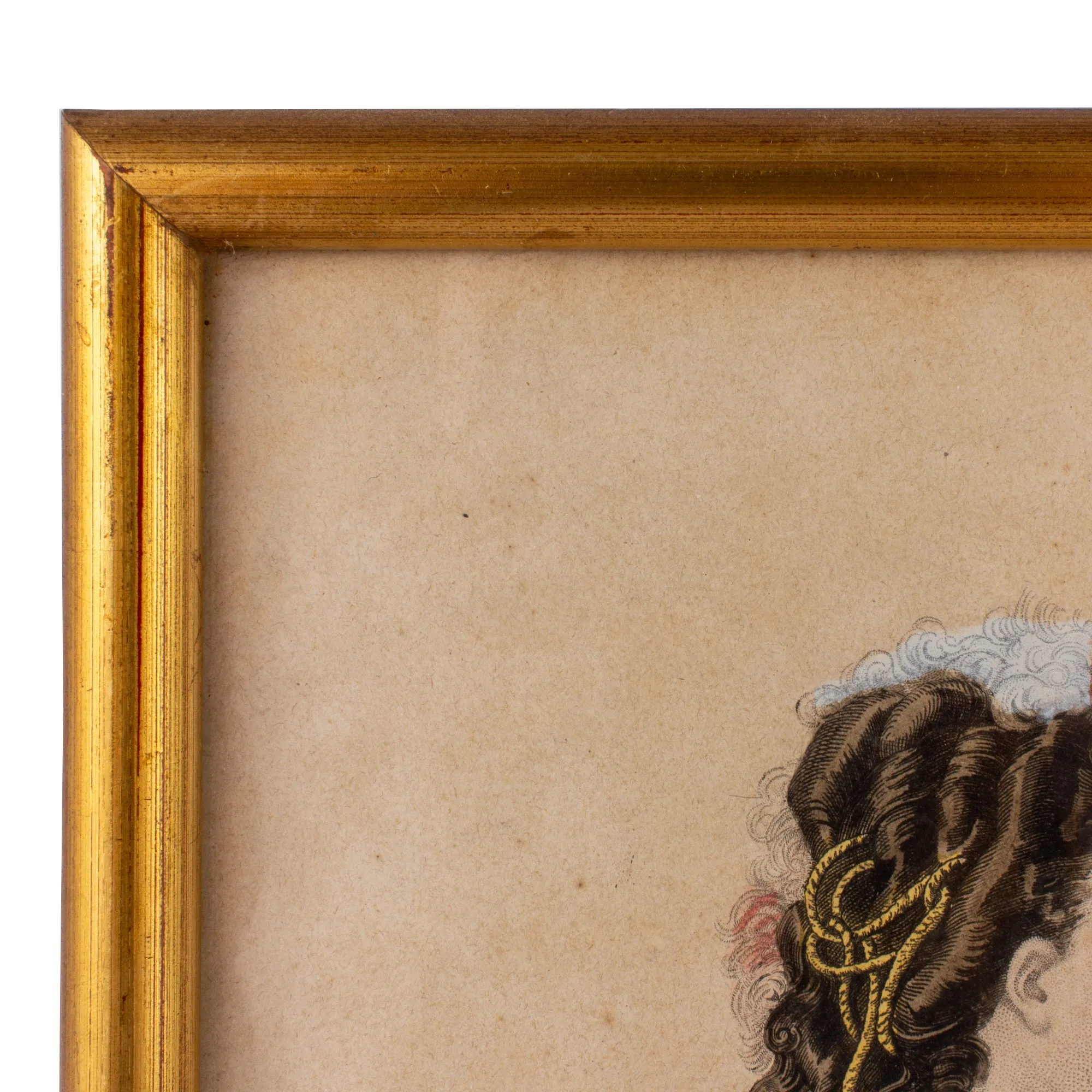 Antique French Hairstyle Fashion Print in Frame