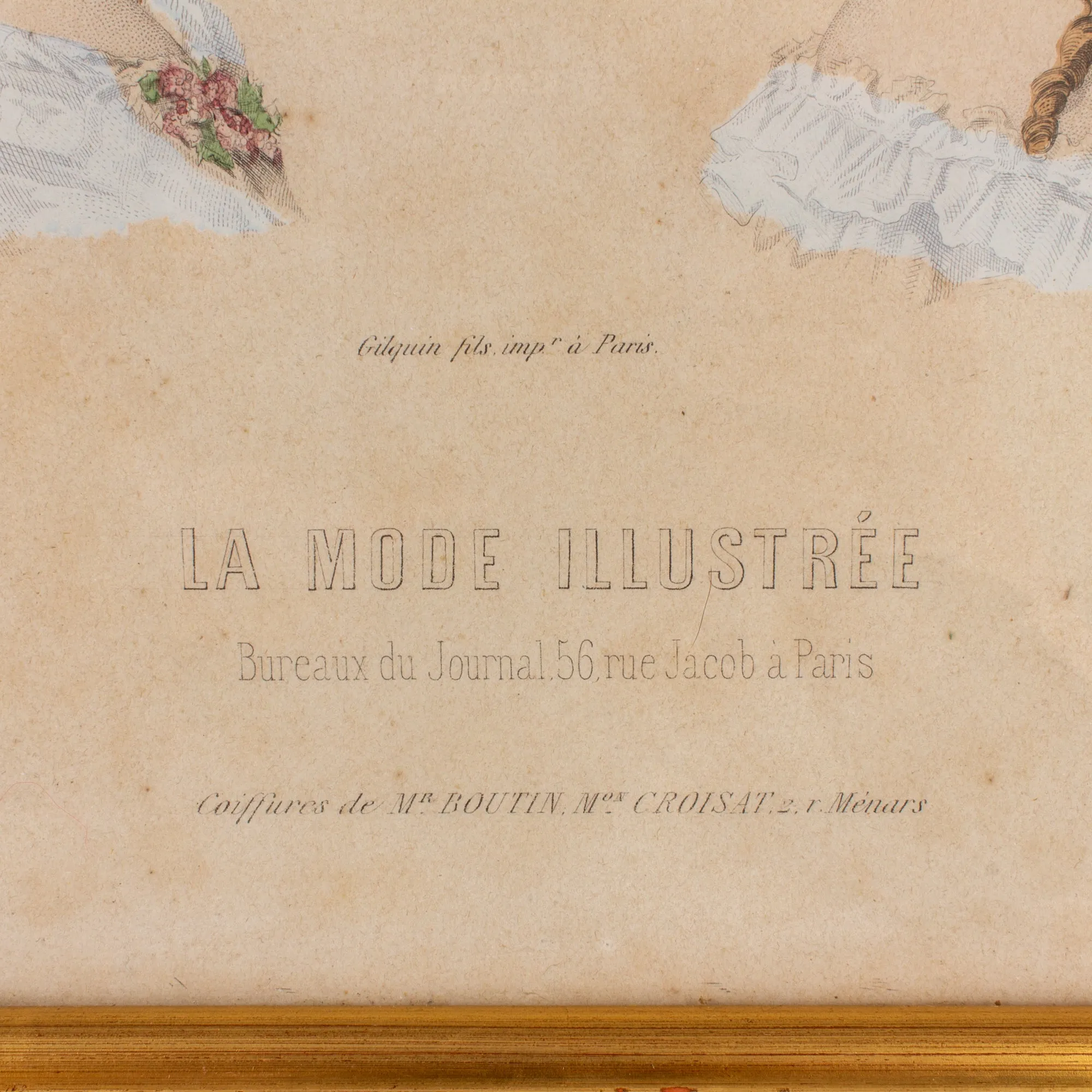 Antique French Hairstyle Fashion Print in Frame
