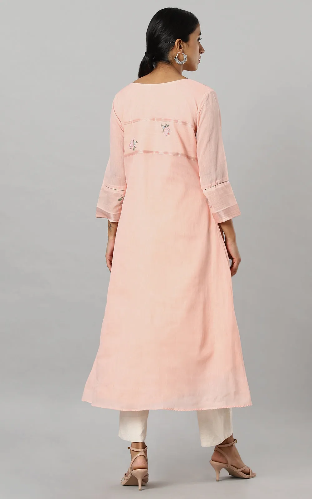 APRICOT  PEONY COTTON YOKE KURTA