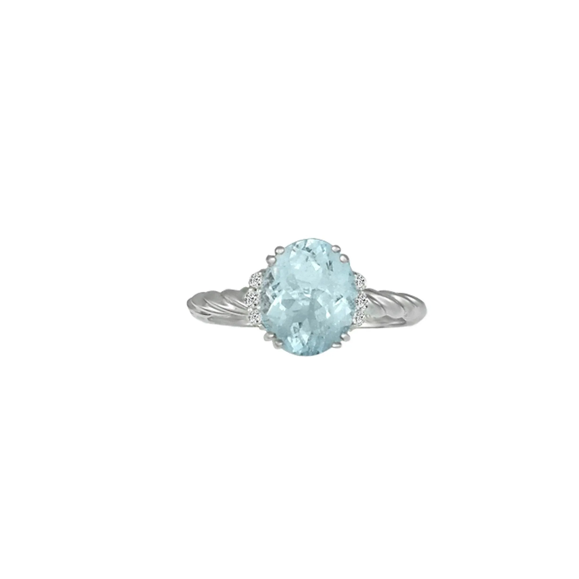 Aquamarine and Diamond Accent Ring in Silver