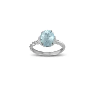 Aquamarine and Diamond Accent Ring in Silver