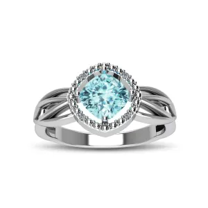 Aquamarine and Diamond Fashion Silver Ring