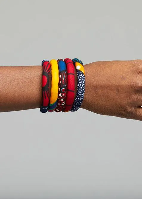 Asabi Women's African Print Layered Bangle Bracelet (Mixed Tribal Prints)