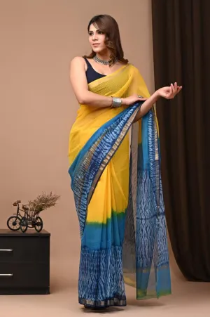 Authentic Yellow Traditional Kota Doriya Print Saree