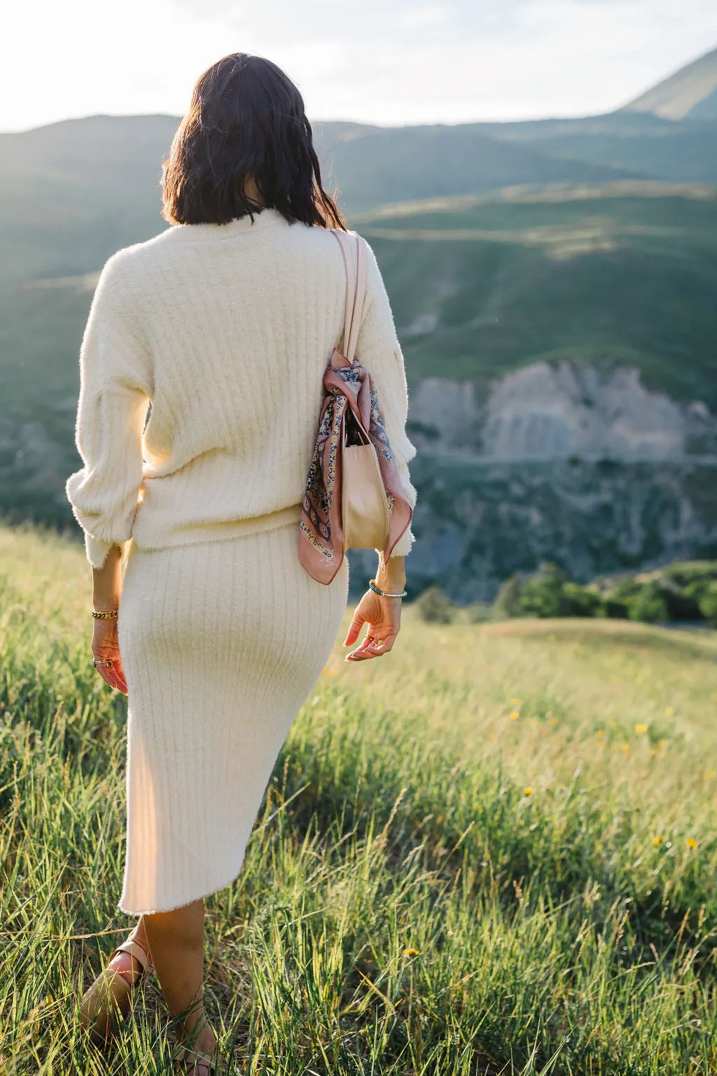 Avery Ribbed Long Sleeve Sweater Top   Knee Length Skirt