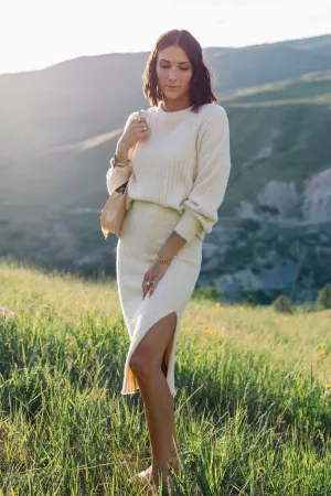 Avery Ribbed Long Sleeve Sweater Top   Knee Length Skirt