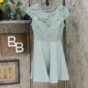 B. Darlin Women's Junior Fit Lace-Top A-Line Dress Sage Green 7/8