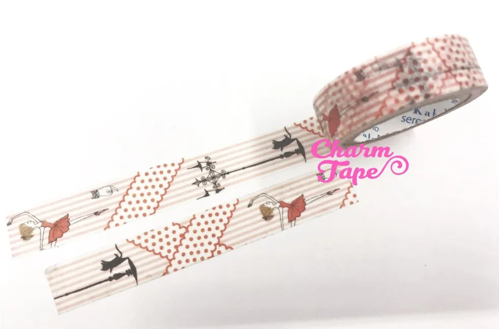 Ballet dancer & Black cat washi tape - 10 meters WT821 Shinzi Katoh