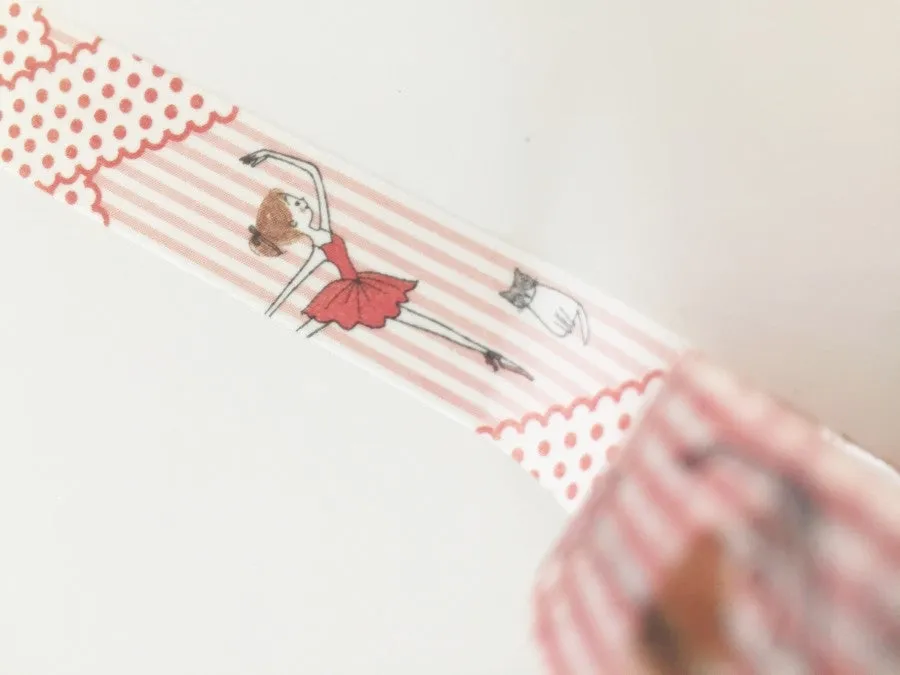 Ballet dancer & Black cat washi tape - 10 meters WT821 Shinzi Katoh
