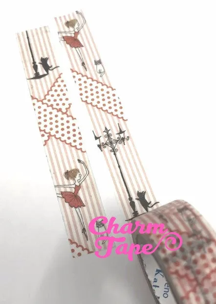 Ballet dancer & Black cat washi tape - 10 meters WT821 Shinzi Katoh