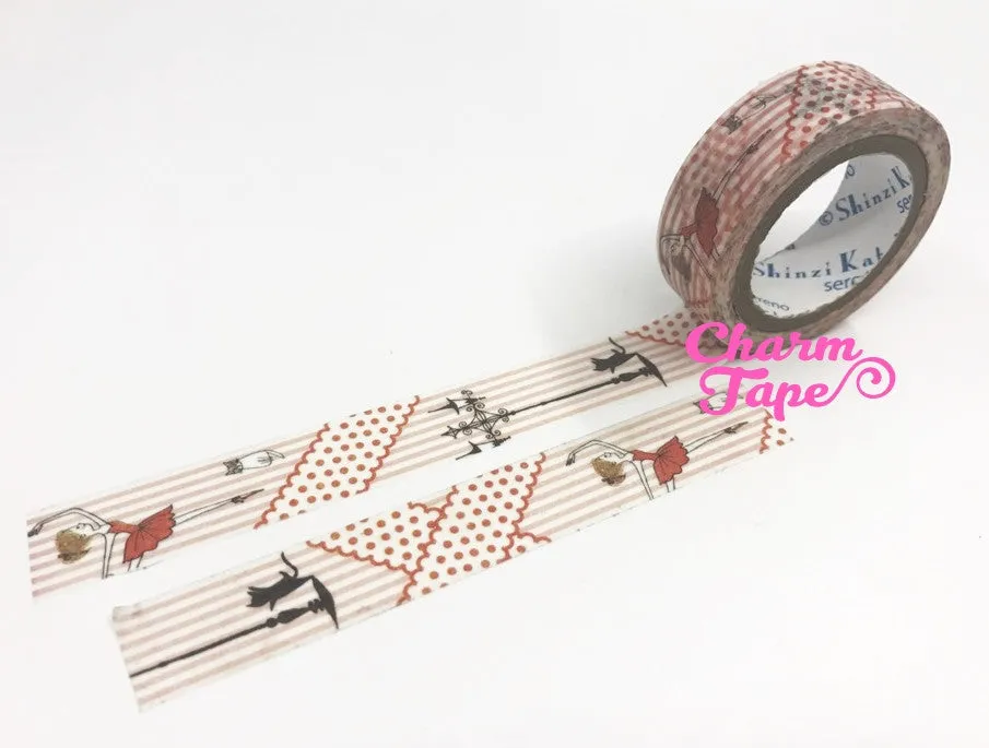 Ballet dancer & Black cat washi tape - 10 meters WT821 Shinzi Katoh
