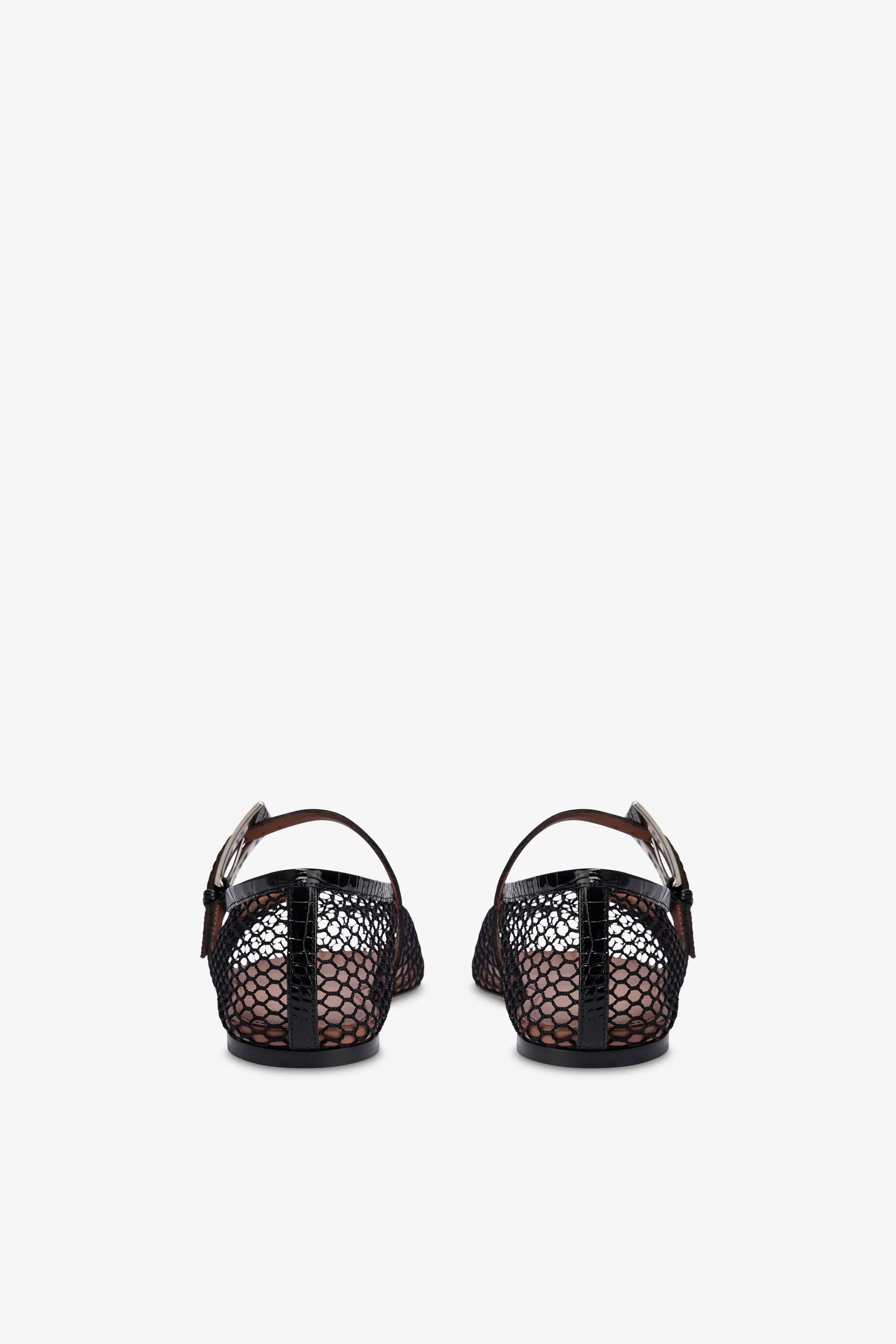 Ballet flats in black mesh and croco-embossed leather