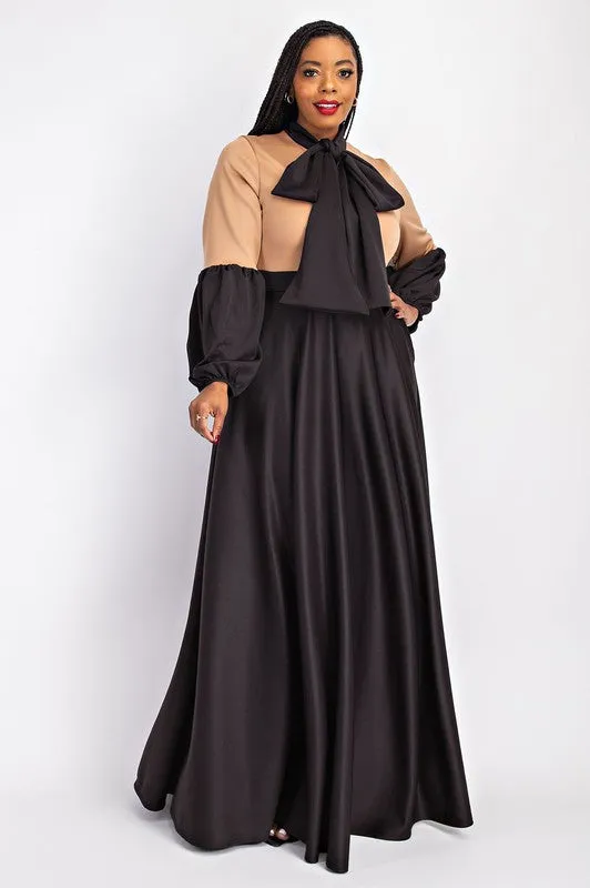 Balloon Sleeve Two Tone Dress