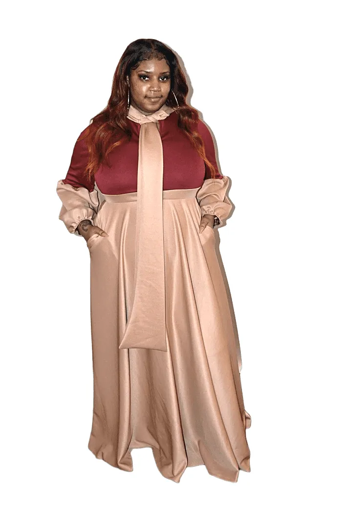 Balloon Sleeve Two Tone Dress