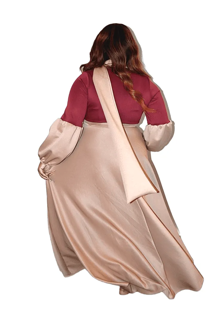 Balloon Sleeve Two Tone Dress