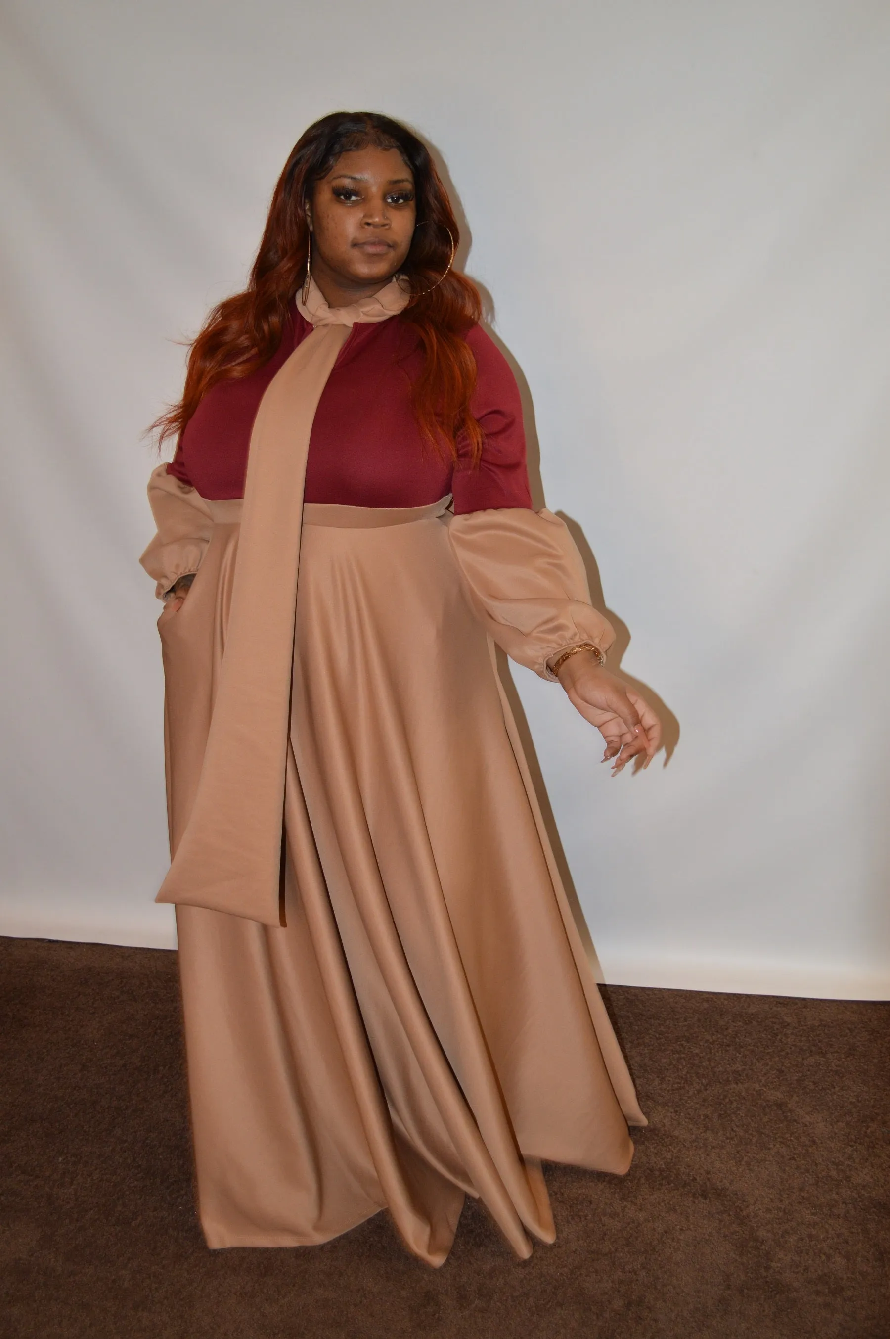 Balloon Sleeve Two Tone Dress