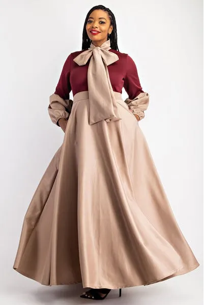 Balloon Sleeve Two Tone Dress