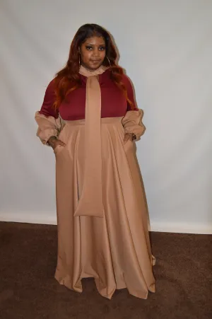 Balloon Sleeve Two Tone Dress