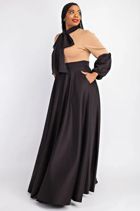 Balloon Sleeve Two Tone Dress