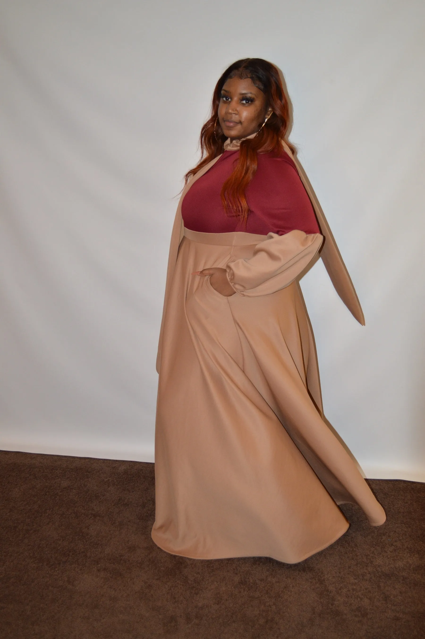 Balloon Sleeve Two Tone Dress