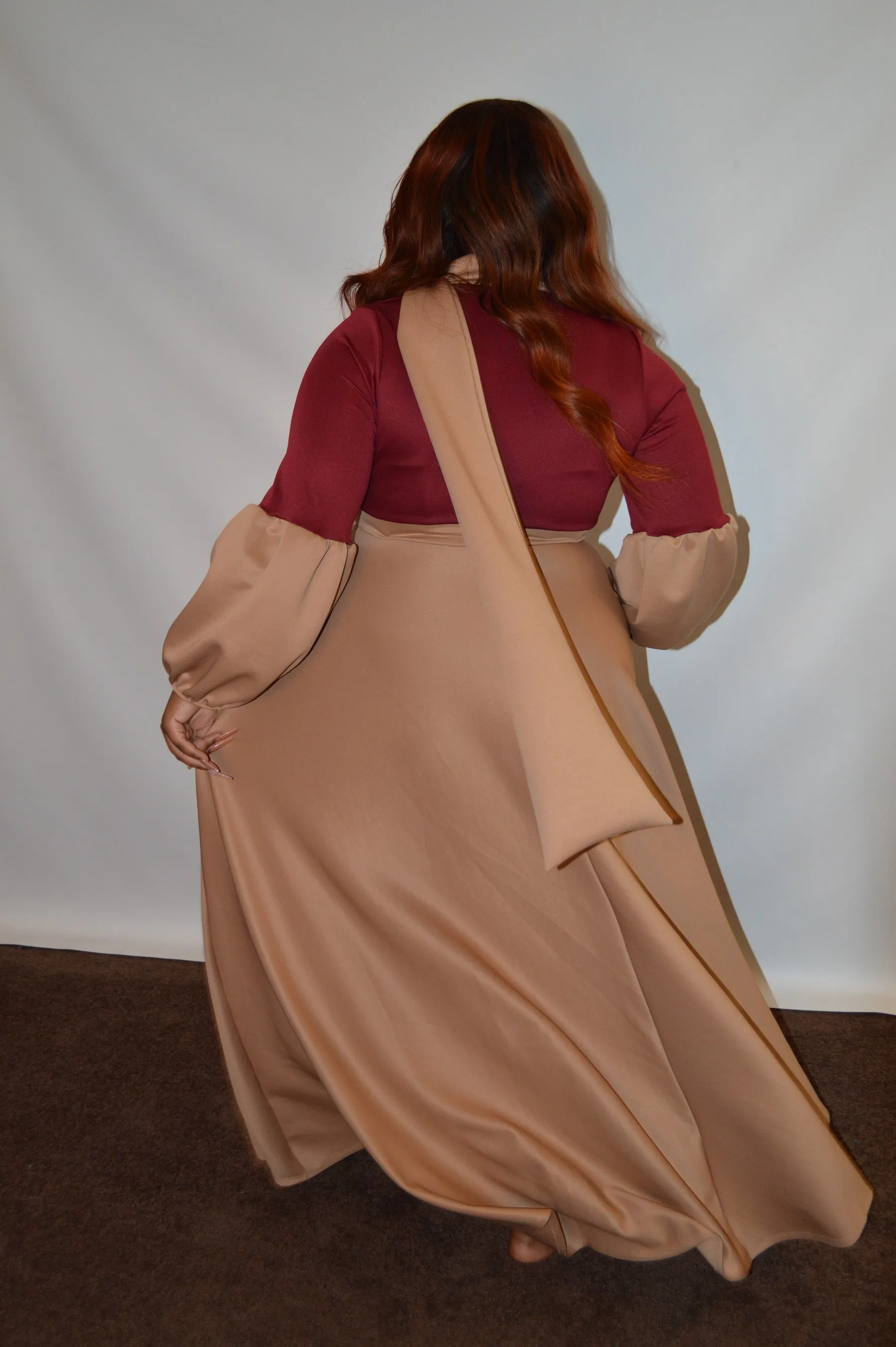 Balloon Sleeve Two Tone Dress