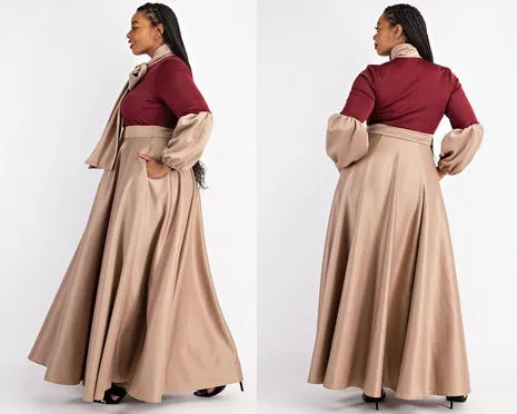 Balloon Sleeve Two Tone Dress