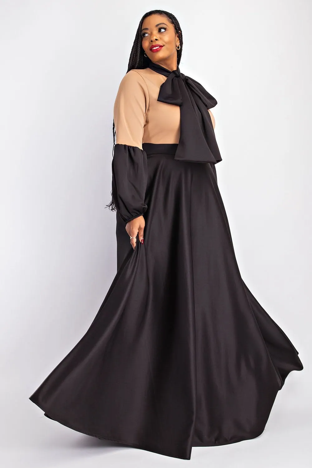 Balloon Sleeve Two Tone Dress